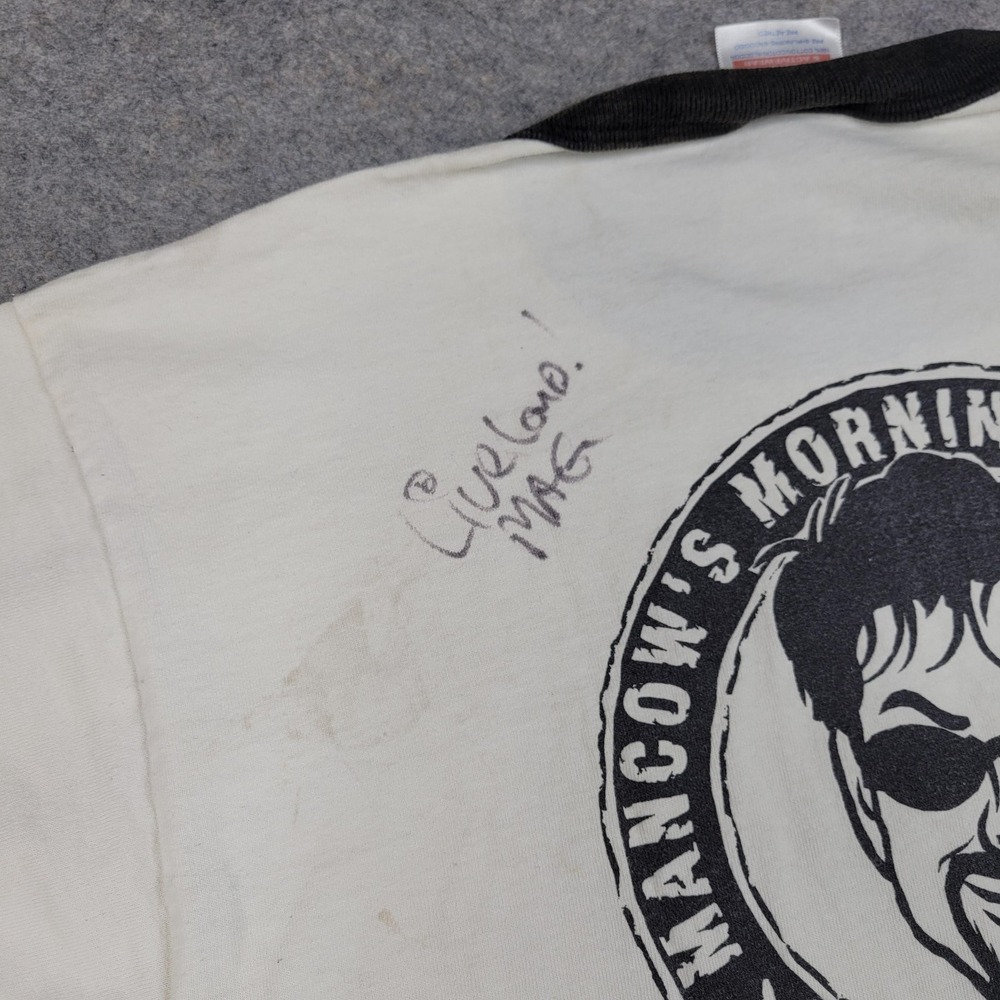 Q101 Shirt Mens Medium Vtg Mancow Morning Madhouse Ringer Alternative Radio Dj View 5